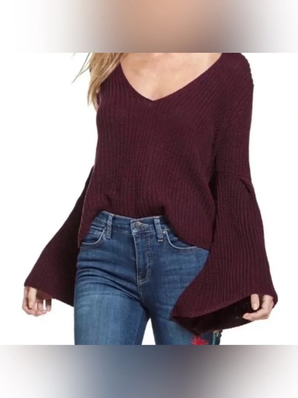 Free People Damsel Maroon Bell Sleeve Sweater M